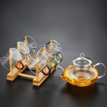 High Quality Heat-resistant Glass Tea Set Color Handle Tea Cup Flower Tea Pot Elegant Afternoon Tea Set Gaiwan Cups Mug Teapot