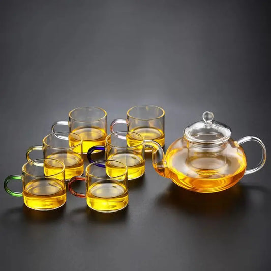 High Quality Heat-resistant Glass Tea Set Color Handle Tea Cup Flower Tea Pot Elegant Afternoon Tea Set Gaiwan Cups Mug Teapot