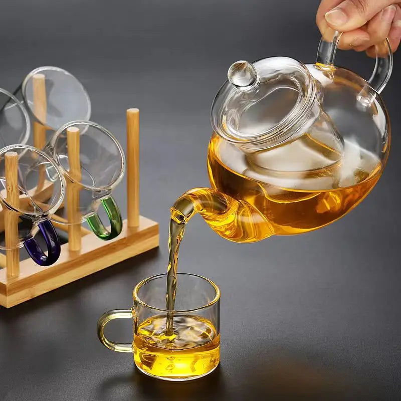 High Quality Heat-resistant Glass Tea Set Color Handle Tea Cup Flower Tea Pot Elegant Afternoon Tea Set Gaiwan Cups Mug Teapot