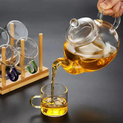 High Quality Heat-resistant Glass Tea Set Color Handle Tea Cup Flower Tea Pot Elegant Afternoon Tea Set Gaiwan Cups Mug Teapot