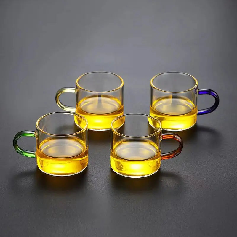 High Quality Heat-resistant Glass Tea Set Color Handle Tea Cup Flower Tea Pot Elegant Afternoon Tea Set Gaiwan Cups Mug Teapot
