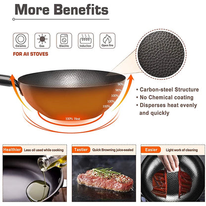 High Quality Iron Wok Traditional Handmade Iron Wok Non-stick Pan Non-coating Gas Cooker Cookware