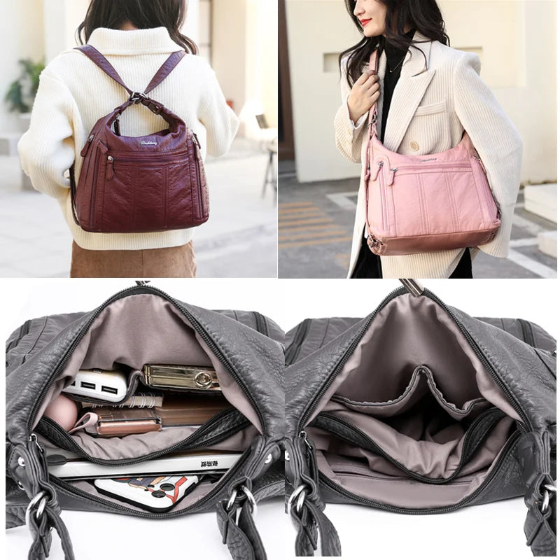 High Quality Large Capacity 3 In 1Women Backpack Luxury Soft Leather Shoulder Crossbody Bag For Women Fashion Ladies Handbag Sac