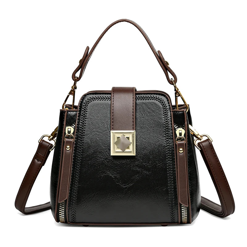 High Quality Leather Handbags Purses Women's Bag 2024 Luxury Brand Shoulder Crossbody Sac Lady Messenger Many Zippers Small Tote