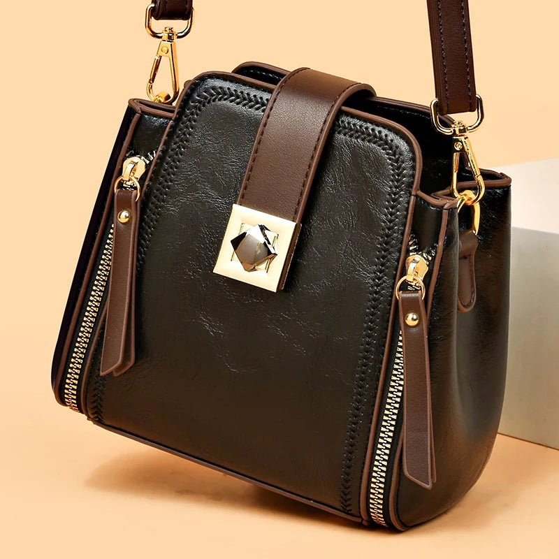 High Quality Leather Handbags Purses Women's Bag 2024 Luxury Brand Shoulder Crossbody Sac Lady Messenger Many Zippers Small Tote