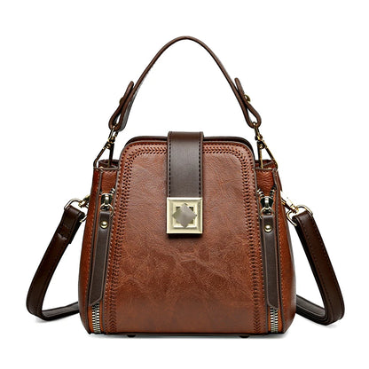 High Quality Leather Handbags Purses Women's Bag 2024 Luxury Brand Shoulder Crossbody Sac Lady Messenger Many Zippers Small Tote