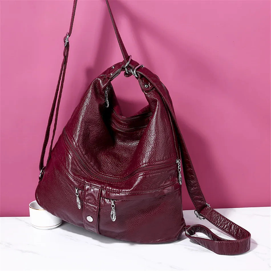 High Quality Leather Multifunction Women Bags Casual Female Large Capacity Backpack Luxury Designer Shoulder Bags for Women 2020