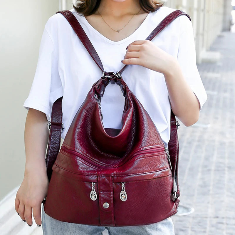 High Quality Leather Multifunction Women Bags Casual Female Large Capacity Backpack Luxury Designer Shoulder Bags for Women 2020