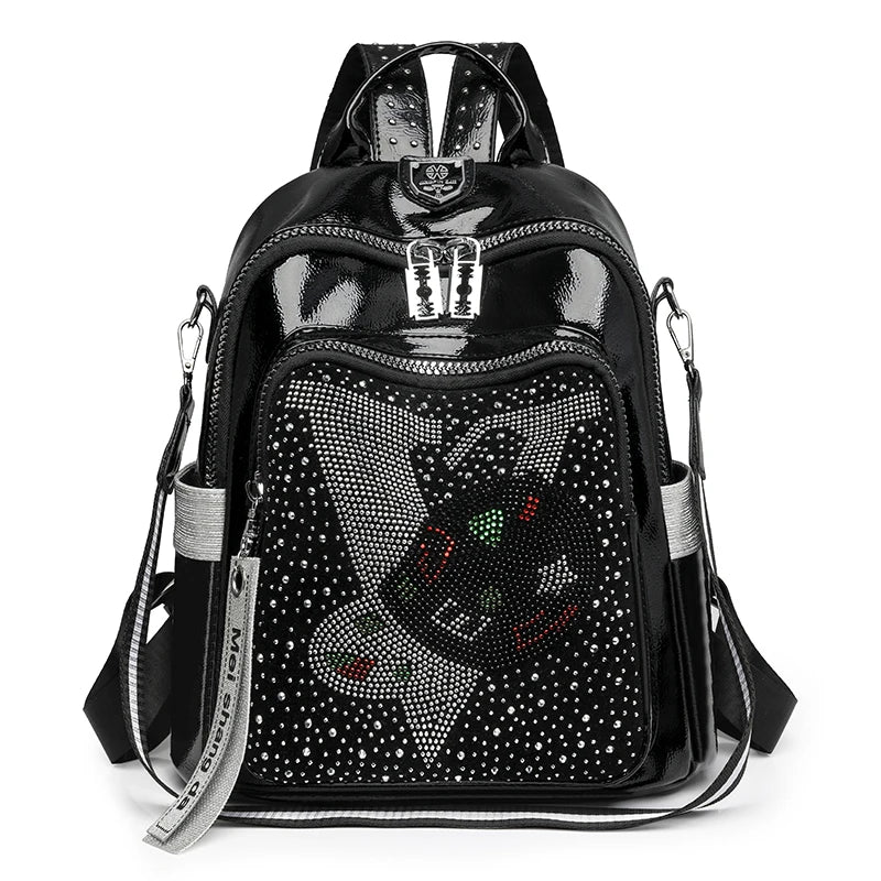 High Quality Leather Multifunctional Backpack With Diamond Stickers Large Capacity Mochilas Luxurious Women's Designer Brand Bag