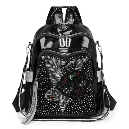 High Quality Leather Multifunctional Backpack With Diamond Stickers Large Capacity Mochilas Luxurious Women's Designer Brand Bag