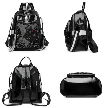 High Quality Leather Multifunctional Backpack With Diamond Stickers Large Capacity Mochilas Luxurious Women's Designer Brand Bag