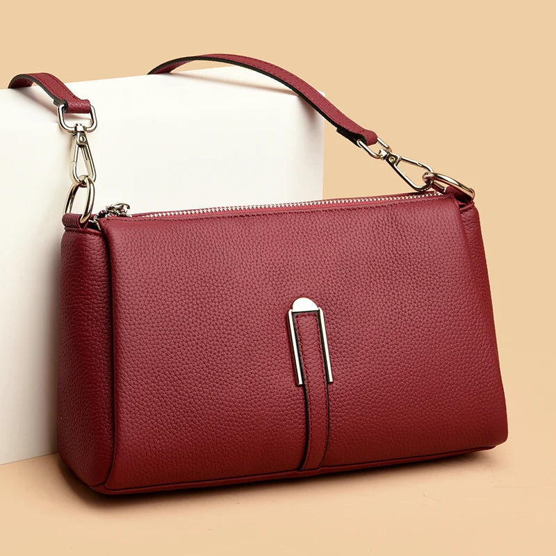 High Quality Litchi Pattern Genuine Leather Women's Schoolbag Crossbody Bags 2023 Luxury Cowhide Large Capacity Female Handbags