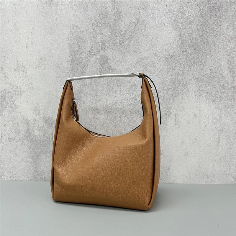 High Quality Luxury Cowhide Handbags Large Capacity Zipper Underarm Tote Bags Women Solid Simple All-match  Commuter Purses