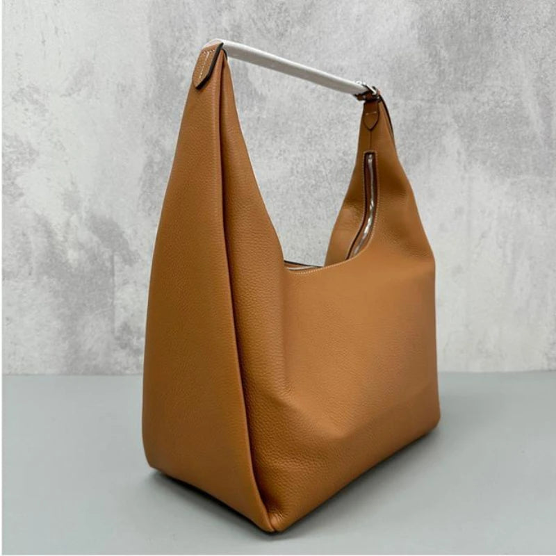 High Quality Luxury Cowhide Handbags Large Capacity Zipper Underarm Tote Bags Women Solid Simple All-match  Commuter Purses