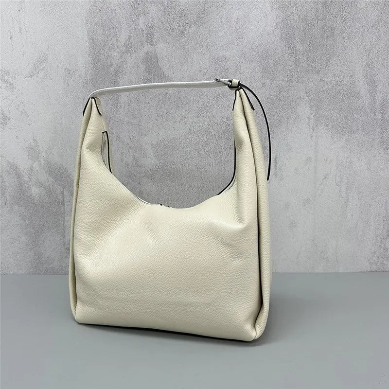 High Quality Luxury Cowhide Handbags Large Capacity Zipper Underarm Tote Bags Women Solid Simple All-match  Commuter Purses