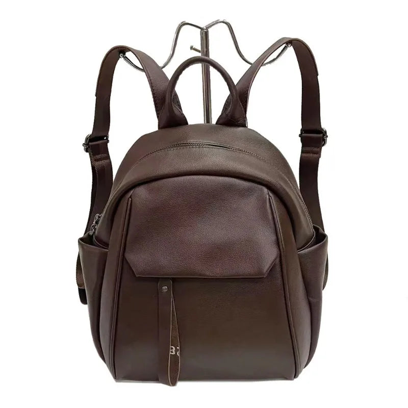 High Quality Luxury Cowhide Ladies Backpacks Fashion All-match Soft Cowhide Student Schoolbagsolid Casual Large Capacity Bolsas