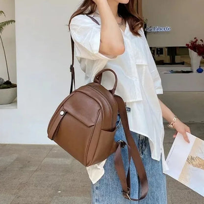 High Quality Luxury Cowhide Ladies Backpacks Fashion All-match Soft Cowhide Student Schoolbagsolid Casual Large Capacity Bolsas