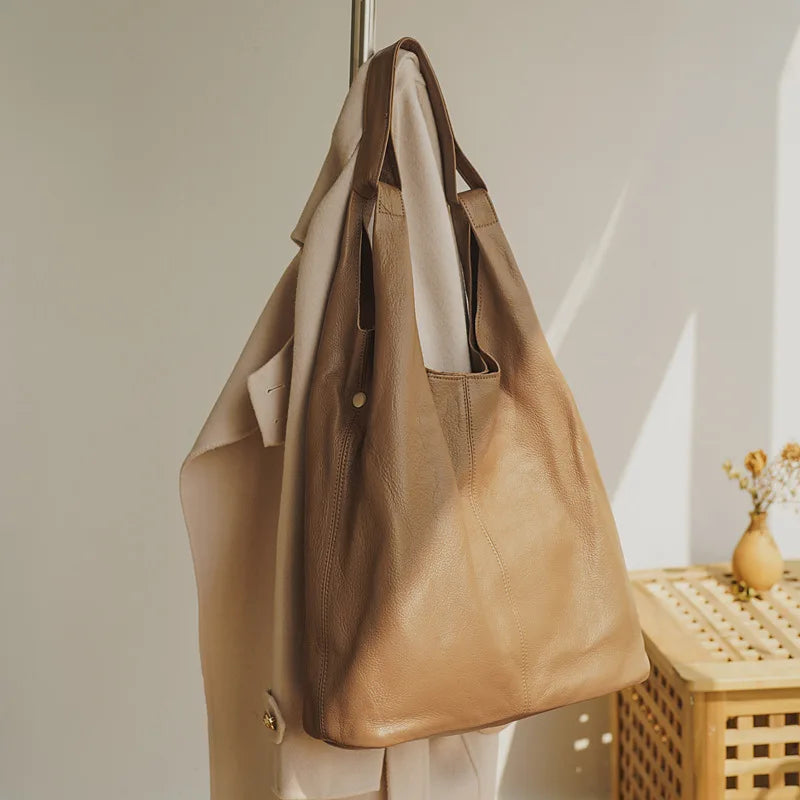 High Quality Luxury Cowhide Leather Ladies Handbags Casual Commuter Versatile Large Capacity Tote Bags Women 2024 Female Bolsas