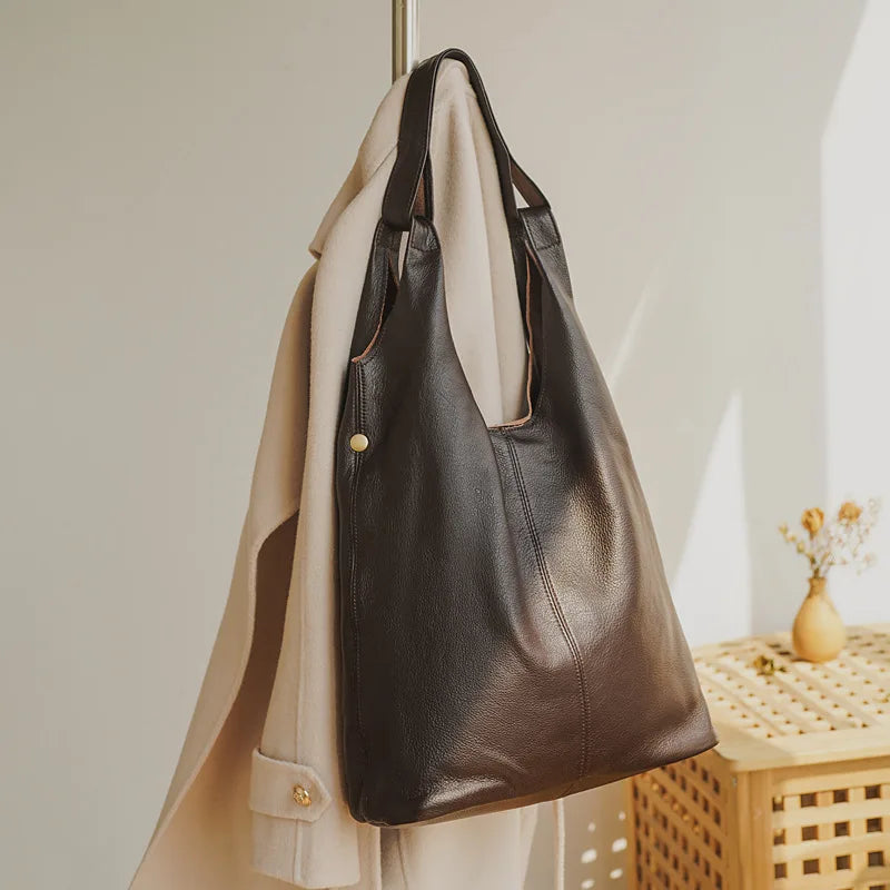 High Quality Luxury Cowhide Leather Ladies Handbags Casual Commuter Versatile Large Capacity Tote Bags Women 2024 Female Bolsas