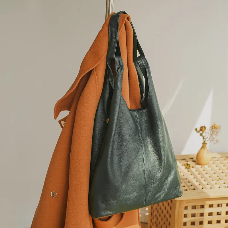 High Quality Luxury Cowhide Leather Ladies Handbags Casual Commuter Versatile Large Capacity Tote Bags Women 2024 Female Bolsas