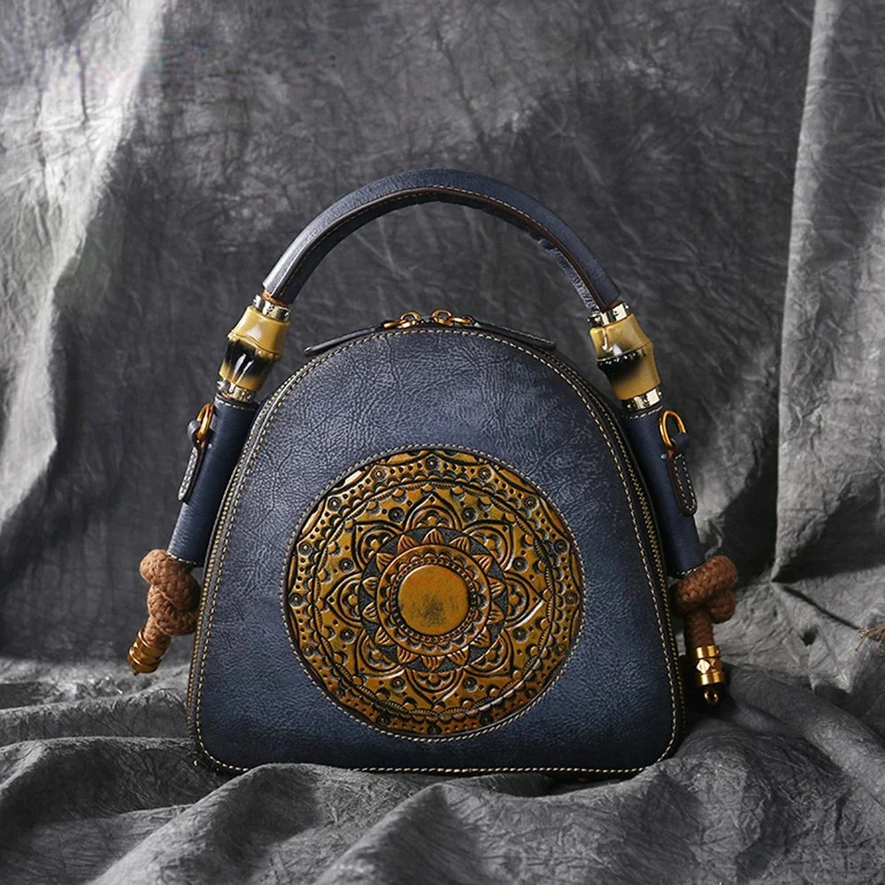High Quality Luxury Handmade Embossed Women Crossbody New Retro Genuine Leather Shell Ladies Chinese Style Shoulder Bags