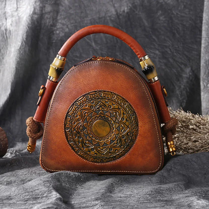 High Quality Luxury Handmade Embossed Women Crossbody New Retro Genuine Leather Shell Ladies Chinese Style Shoulder Bags