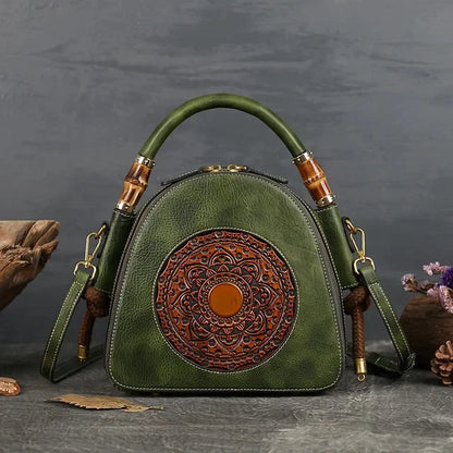 High Quality Luxury Handmade Embossed Women Crossbody New Retro Genuine Leather Shell Ladies Chinese Style Shoulder Bags