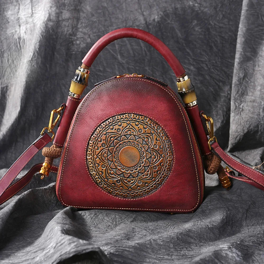 High Quality Luxury Handmade Embossed Women Crossbody New Retro Genuine Leather Shell Ladies Chinese Style Shoulder Bags