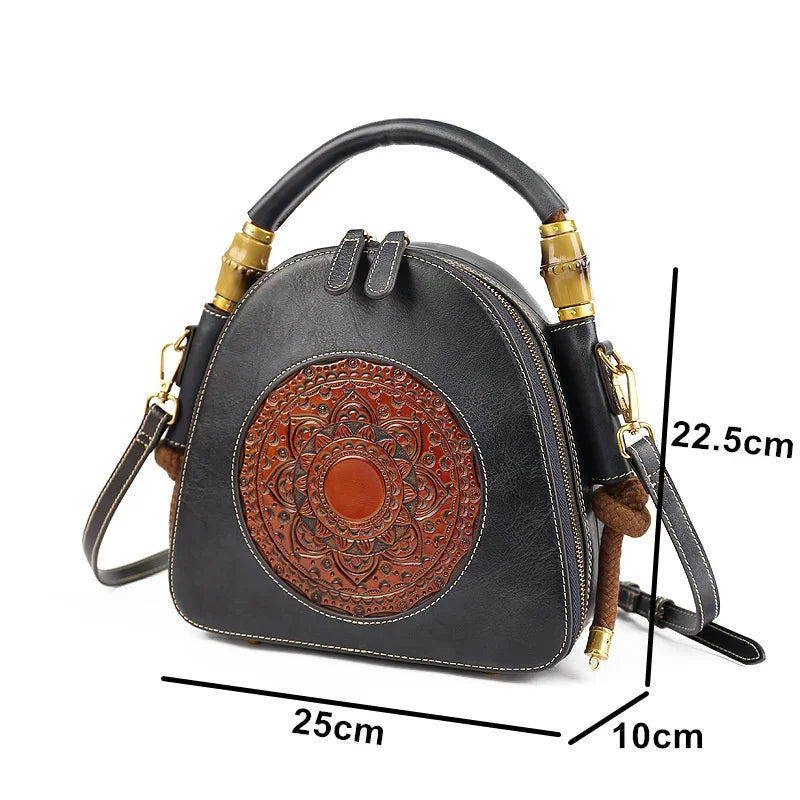 High Quality Luxury Handmade Embossed Women Crossbody New Retro Genuine Leather Shell Ladies Chinese Style Shoulder Bags