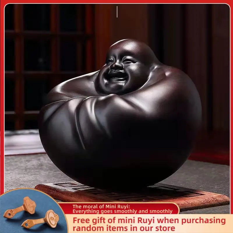 High Quality Maitreya Buddha Amass Fortunes Solid Wood Carving Office Decoration Ebony Mahogany Artifact Artware Propitious Gift