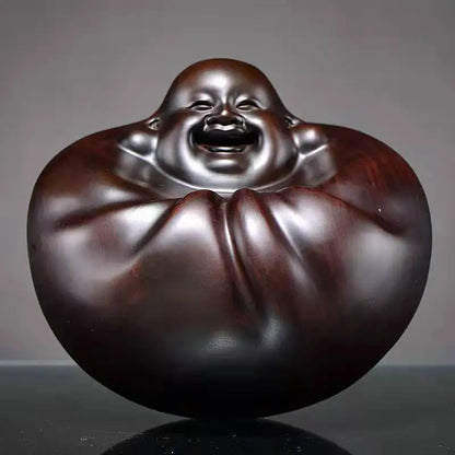 High Quality Maitreya Buddha Amass Fortunes Solid Wood Carving Office Decoration Ebony Mahogany Artifact Artware Propitious Gift