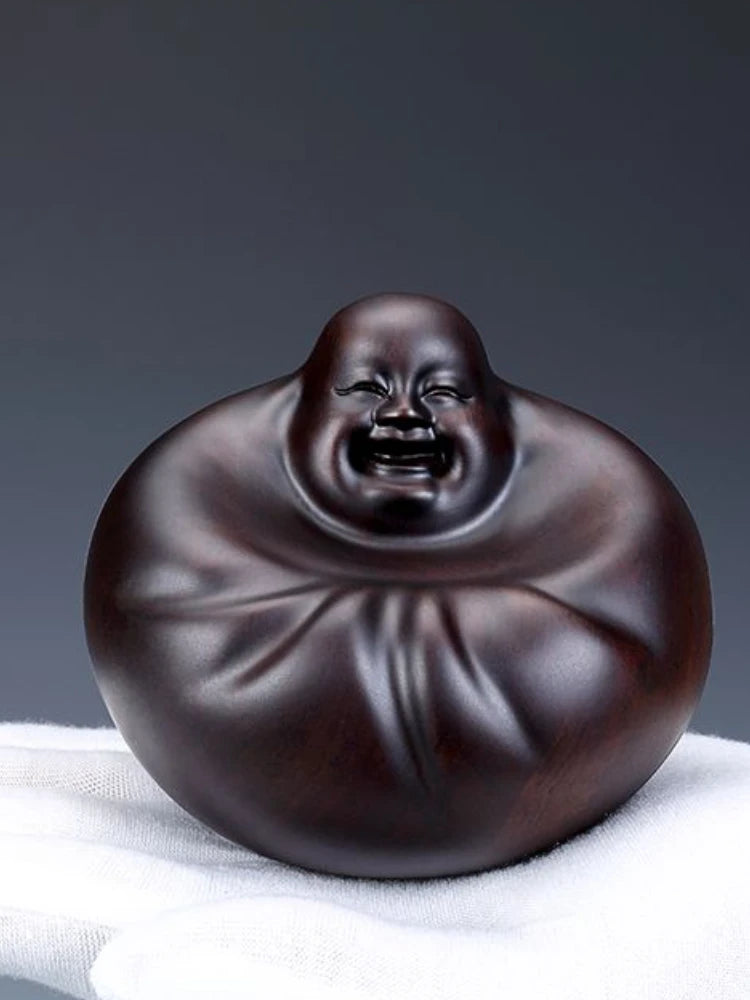 High Quality Maitreya Buddha Amass Fortunes Solid Wood Carving Office Decoration Ebony Mahogany Artifact Artware Propitious Gift
