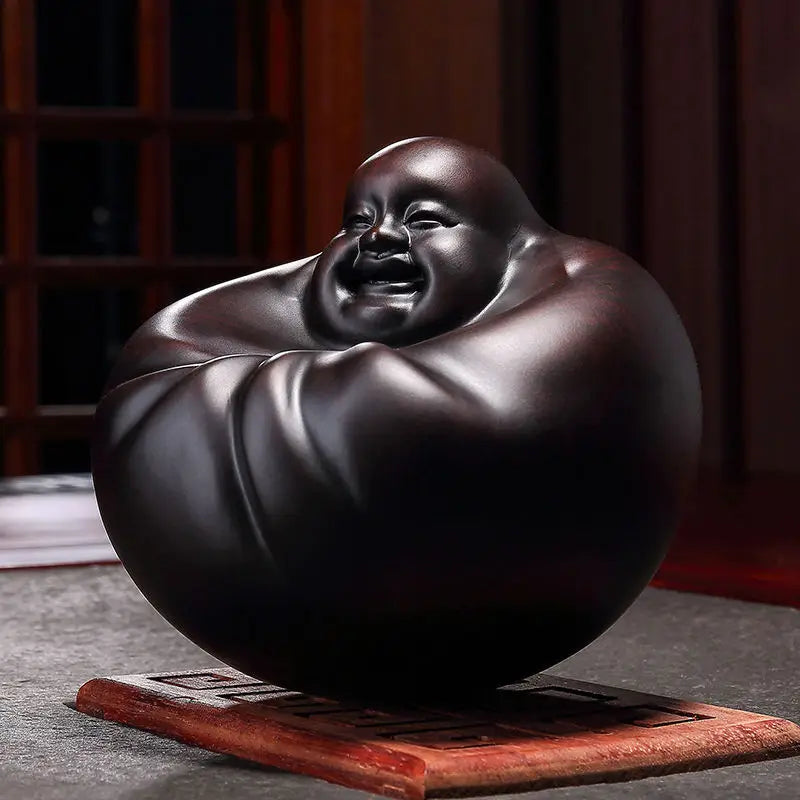 High Quality Maitreya Buddha Amass Fortunes Solid Wood Carving Office Decoration Ebony Mahogany Artifact Artware Propitious Gift