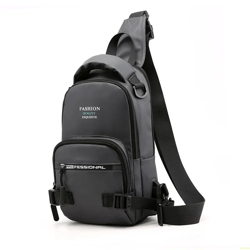 High Quality Male Nylon Knapsack Daypack Messenger Chest Bags with USB Charging Port Small Men Sling Backpack Rucksack Bag