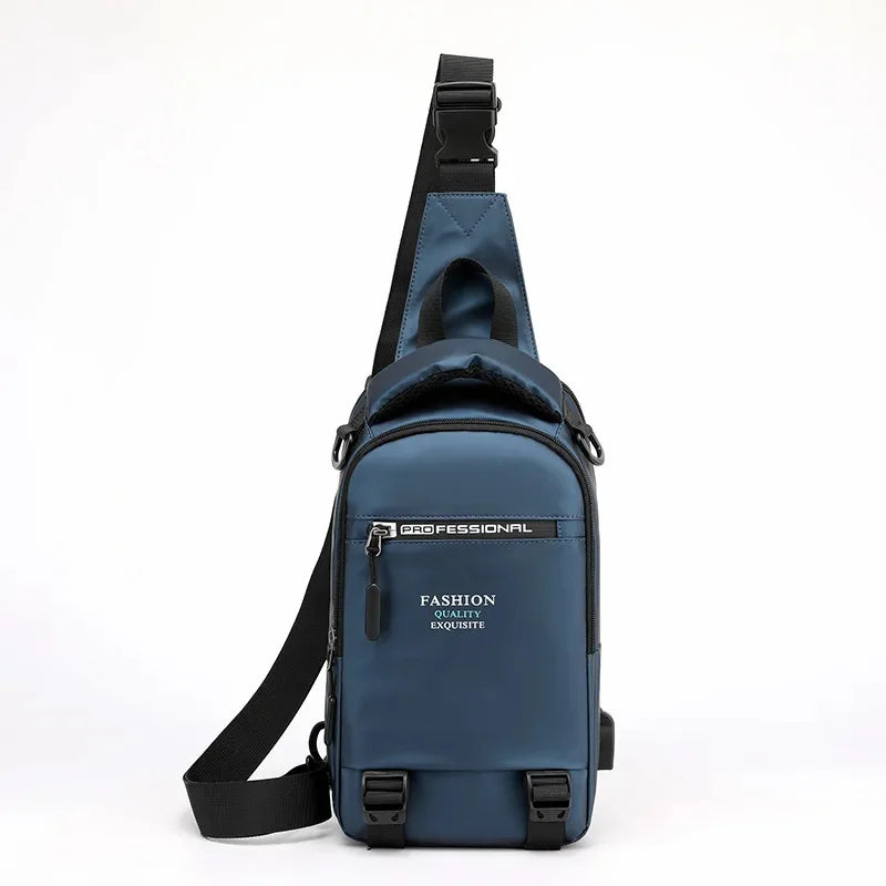 High Quality Male Nylon Knapsack Daypack Messenger Chest Bags with USB Charging Port Small Men Sling Backpack Rucksack Bag