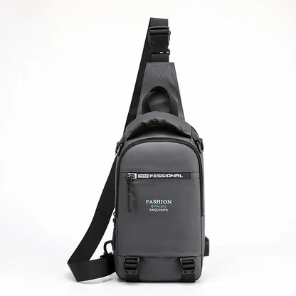 High Quality Male Nylon Knapsack Daypack Messenger Chest Bags with USB Charging Port Small Men Sling Backpack Rucksack Bag