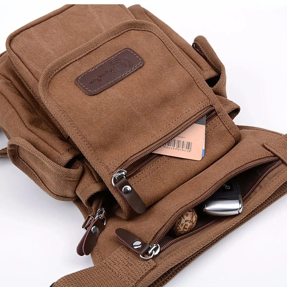 High Quality Men Canvas Military Waist Leg Bag Motorcycle Rider Multi Pockets Casual Drop Thigh Male Bum Hip Belt Fanny Pack