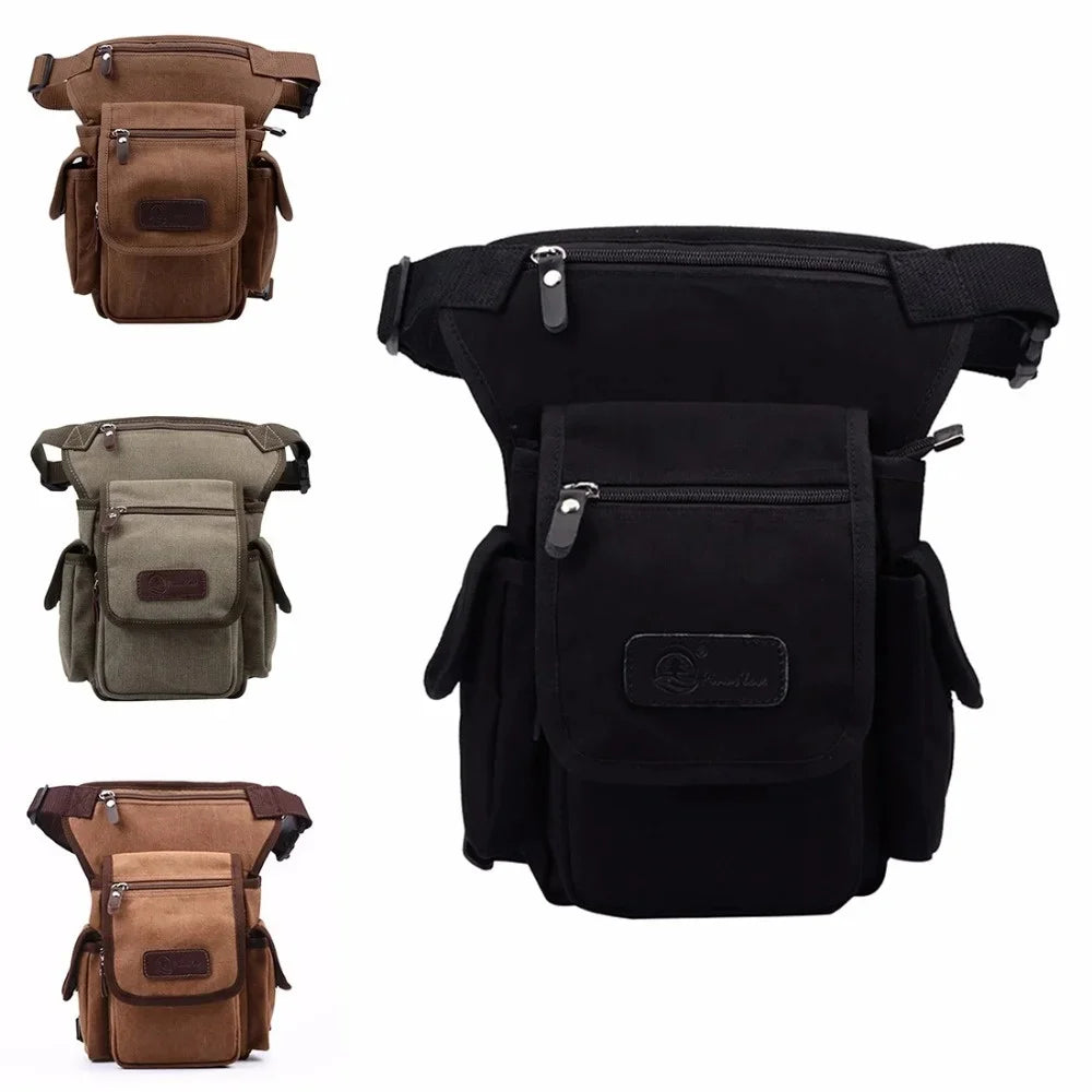 High Quality Men Canvas Military Waist Leg Bag Motorcycle Rider Multi Pockets Casual Drop Thigh Male Bum Hip Belt Fanny Pack