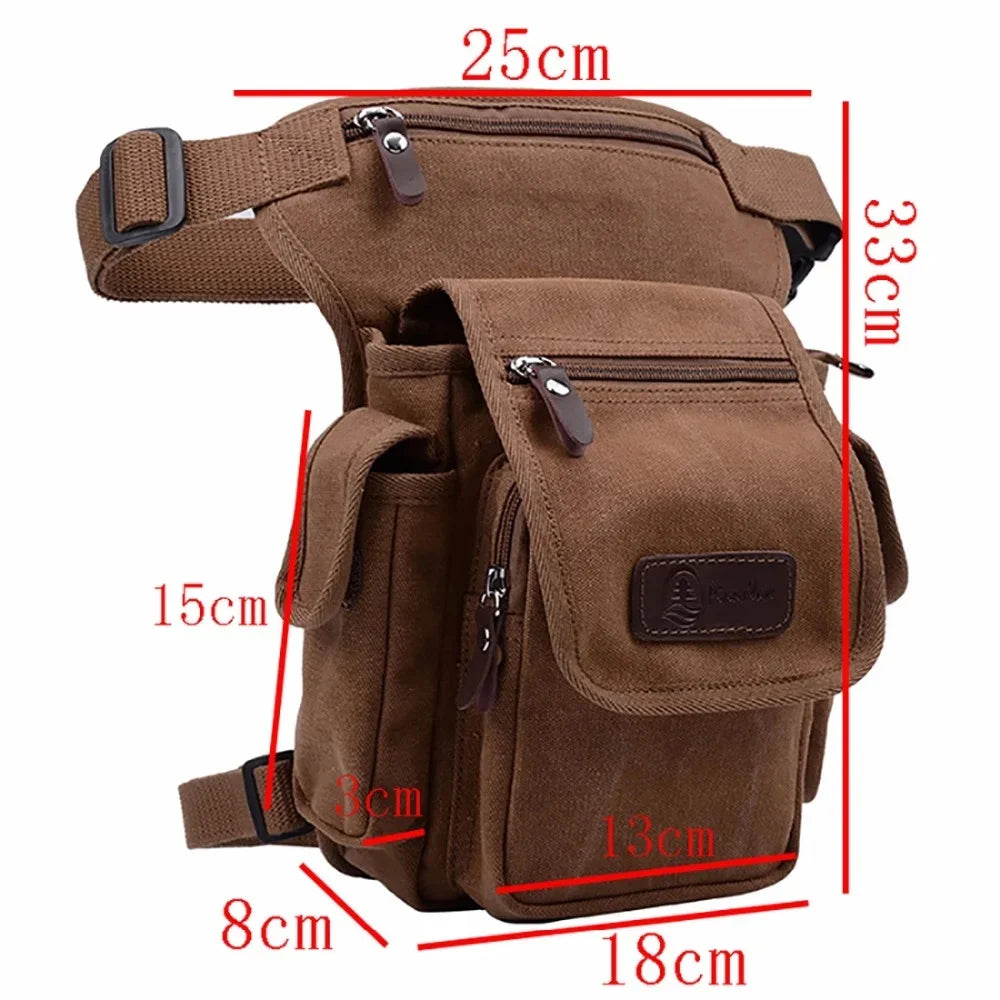 High Quality Men Canvas Military Waist Leg Bag Motorcycle Rider Multi Pockets Casual Drop Thigh Male Bum Hip Belt Fanny Pack