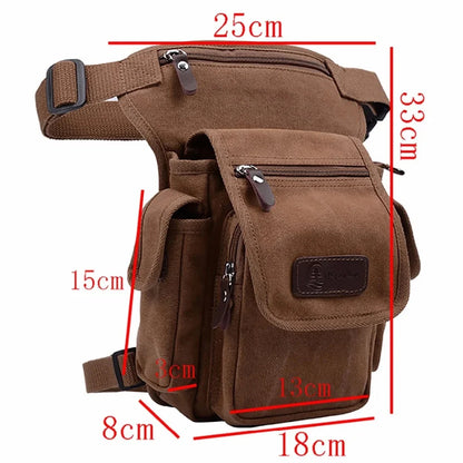 High Quality Men Canvas Military Waist Leg Bag Motorcycle Rider Multi Pockets Casual Drop Thigh Male Bum Hip Belt Fanny Pack