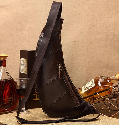 High Quality Men Genuine Leather 100% Real Cowhide Retro Messenger Shoulder Crossbody Bag Vintage Sling Chest Day Pack Half Moon