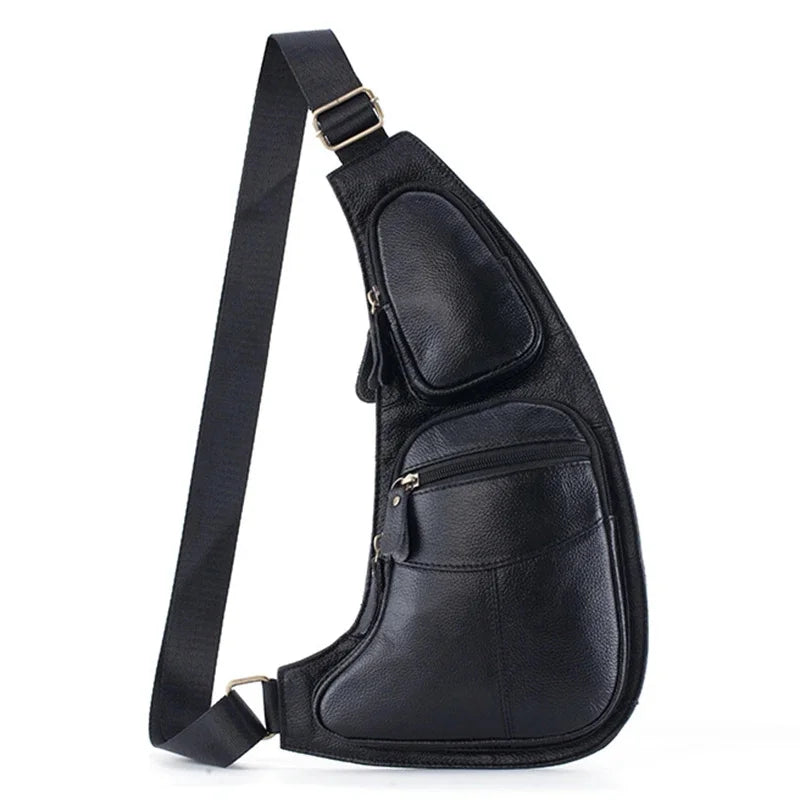 High Quality Men Genuine Leather Chest Shoulder Bag Multi-Pocket Casual Natural Skin Single Rucksack Cross Body Backpack Daypack