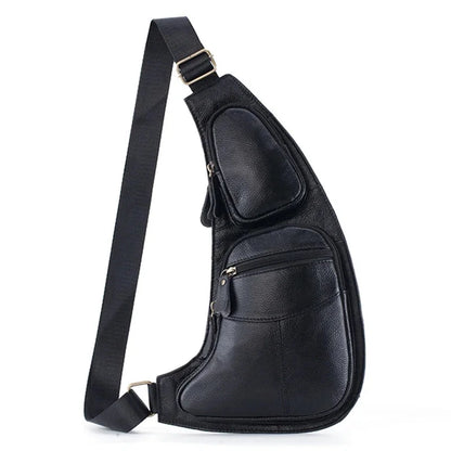 High Quality Men Genuine Leather Chest Shoulder Bag Multi-Pocket Casual Natural Skin Single Rucksack Cross Body Backpack Daypack