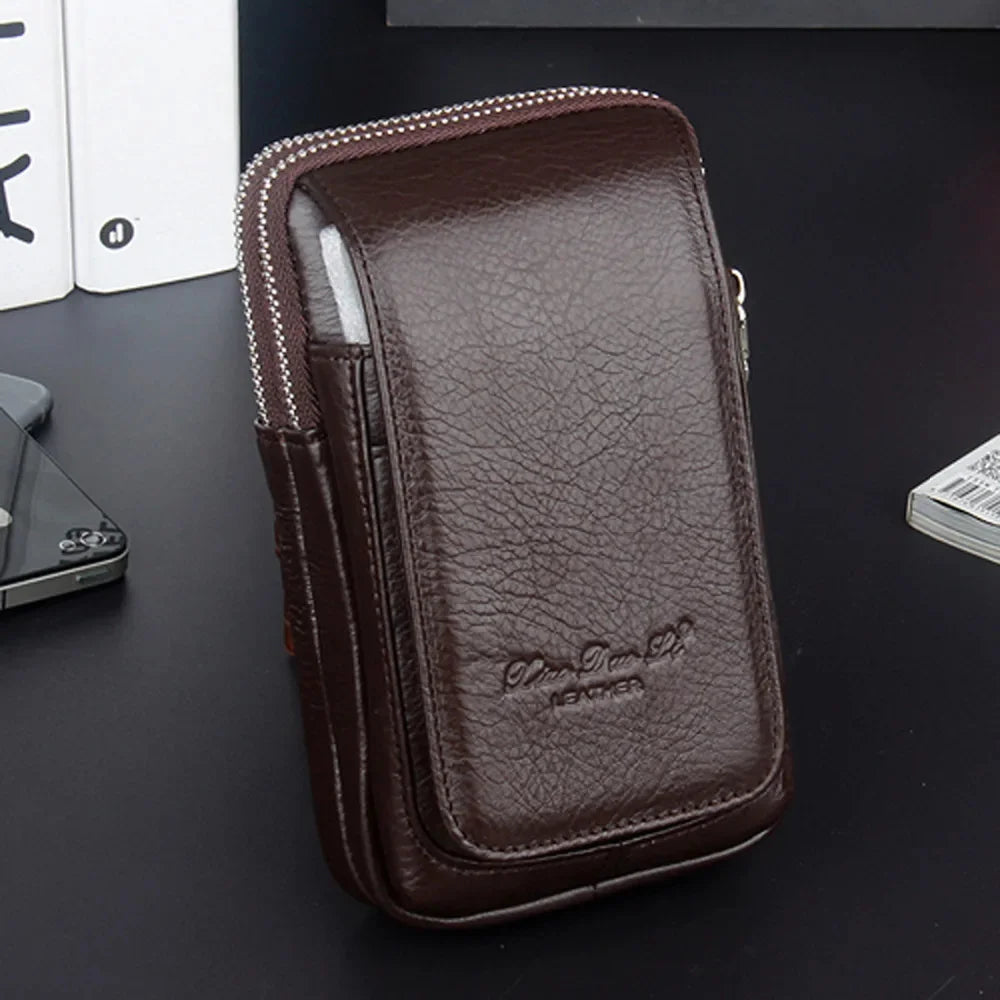 High Quality Men Genuine Leather Fanny Waist Coin Purse Pocket Belt Pouch Fashion Hip Bum Cell/Mobile Phone Case Bag