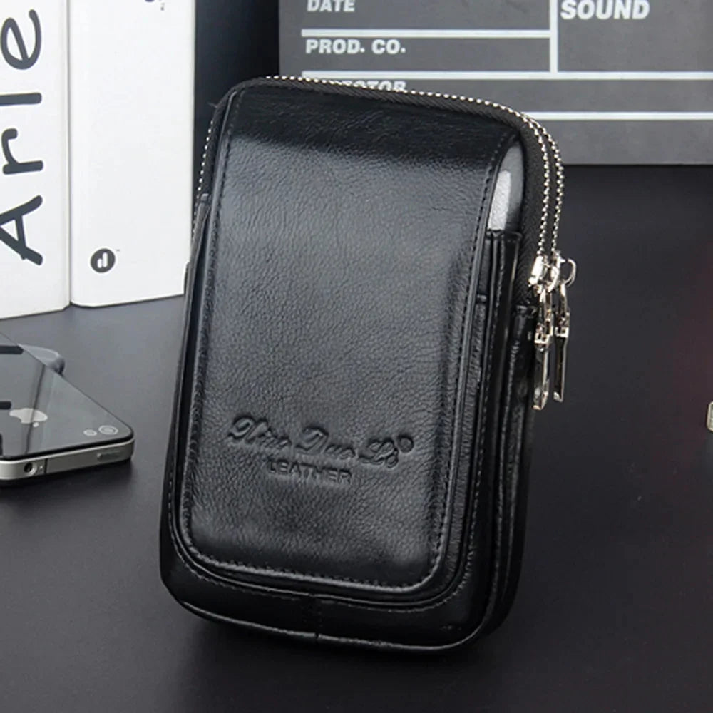 High Quality Men Genuine Leather Fanny Waist Coin Purse Pocket Belt Pouch Fashion Hip Bum Cell/Mobile Phone Case Bag