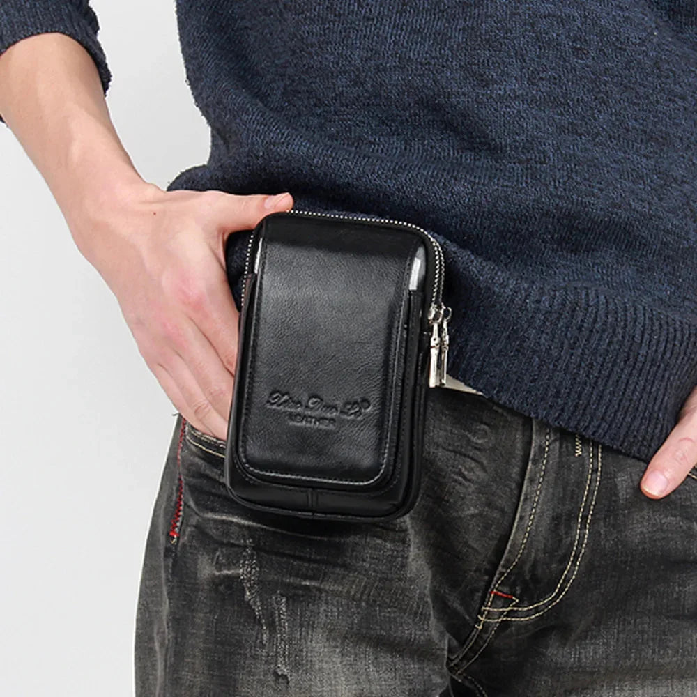 High Quality Men Genuine Leather Fanny Waist Coin Purse Pocket Belt Pouch Fashion Hip Bum Cell/Mobile Phone Case Bag