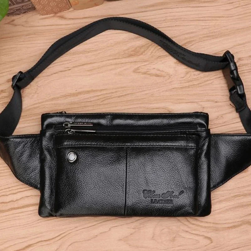 High Quality Men Waist Bag Belt Chest Bags Invisible Thin Pocket Casual Pouch Male Genuine Leather Hip Bum Fanny Pack