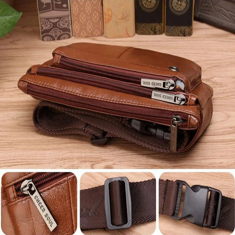 High Quality Men Waist Bag Belt Chest Bags Invisible Thin Pocket Casual Pouch Male Genuine Leather Hip Bum Fanny Pack