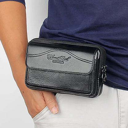 High Quality Natural Skin Mobile Phone Case Fanny Bags Purse Belt Clutch Money Men Genuine Leather Wallet Waist Pack