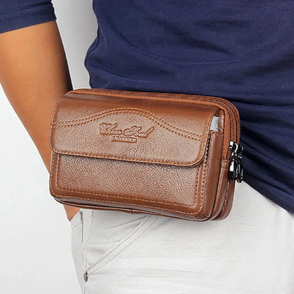 High Quality Natural Skin Mobile Phone Case Fanny Bags Purse Belt Clutch Money Men Genuine Leather Wallet Waist Pack